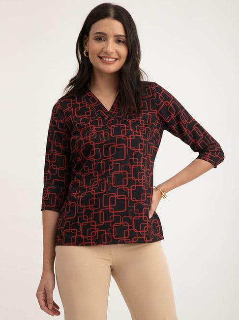 fablestreet black & red geometric print top