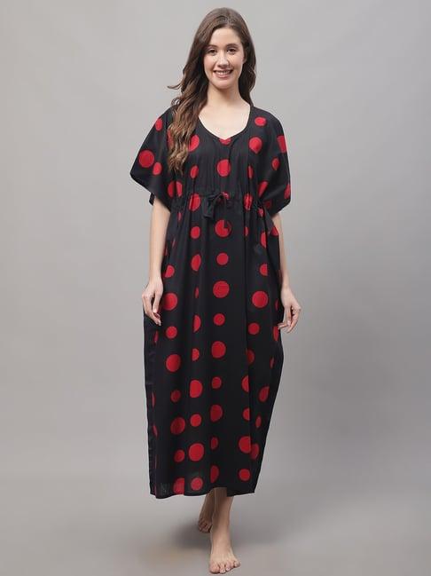 secret wish black cotton printed kaftan night dress