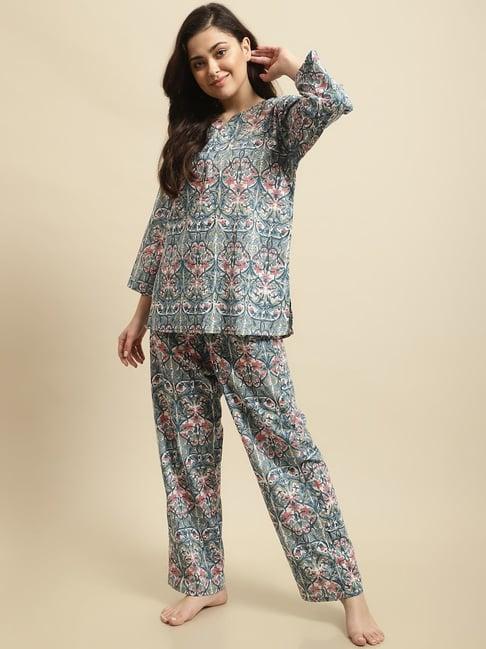 secret wish multicolor floral print top with pyjamas