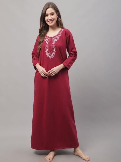 secret wish maroon embroidered nighty