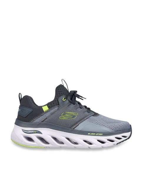 skechers men's arch fit glide-step charcoal lime casual sneakers