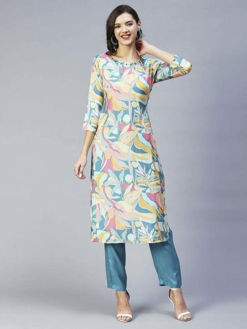 fashor multicolored printed kurta pant set