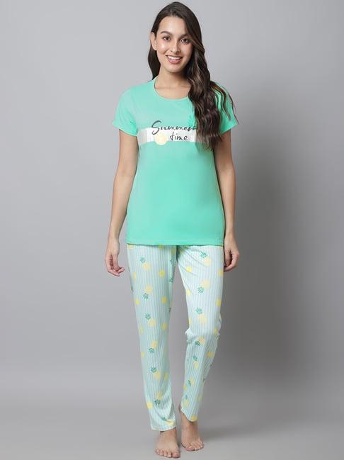 kanvin green printed top pyjamas set