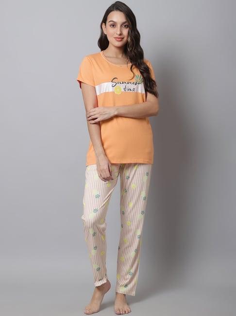 kanvin orange printed top pyjamas set