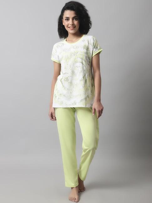 kanvin white & green printed top pyjamas set