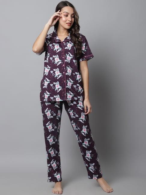 kanvin purple printed top pyjamas set