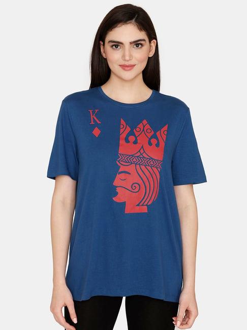 zivame blue printed t-shirt