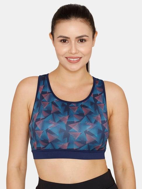 zelocity by zivame blue printed sports bra