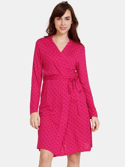 zivame fuchsia printed robe