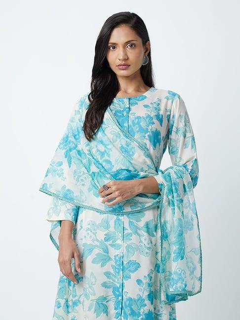 zuba by westside aqua floral print dupatta