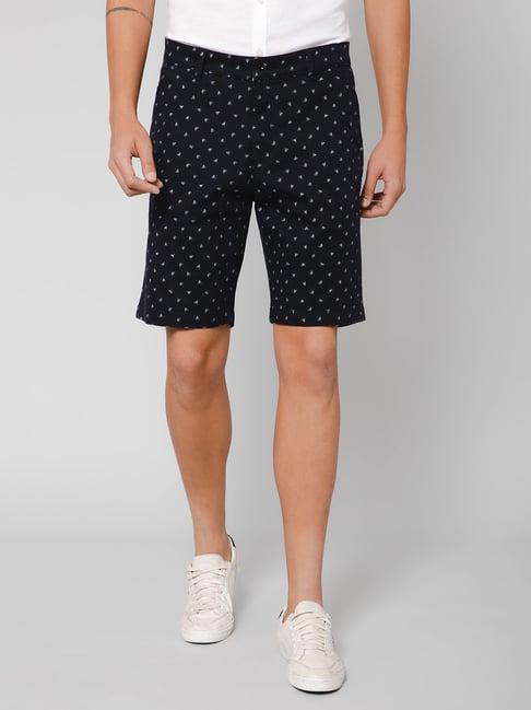 cantabil dark navy regular fit printed shorts