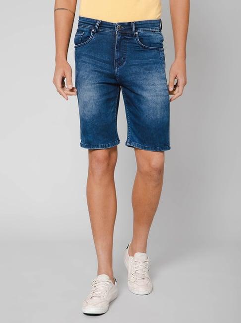 cantabil blue regular fit denim shorts