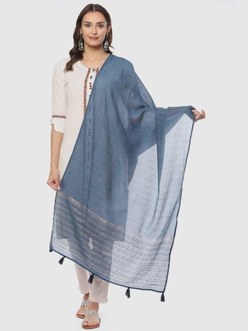 biba blue woven pattern dupatta