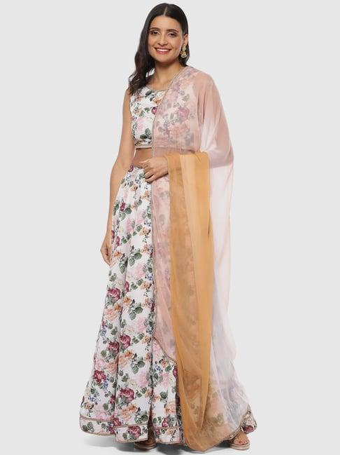 biba off-white floral print lehenga choli set with dupatta