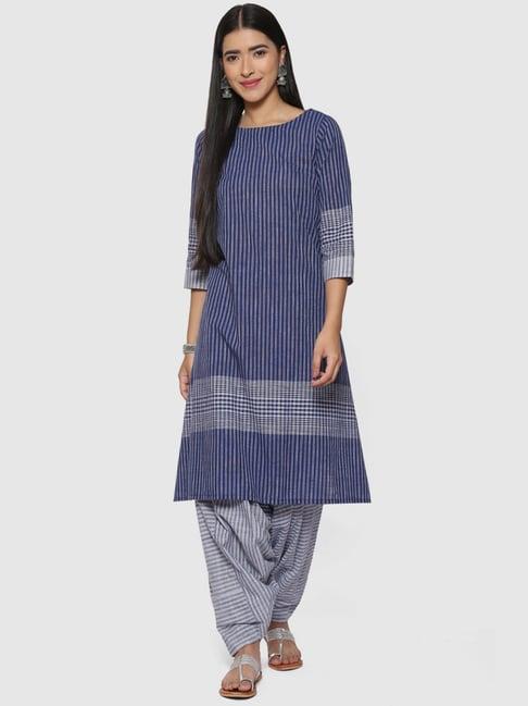 biba indigo blue cotton striped kurta palazzo set