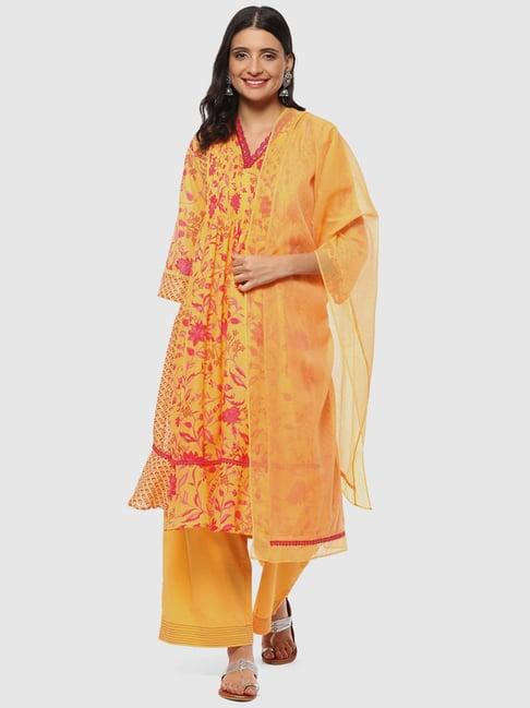 biba orange floral print kurta palazzo set with dupatta