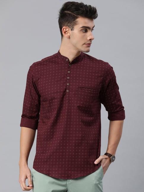 ivoc maroon regular fit cotton short kurta