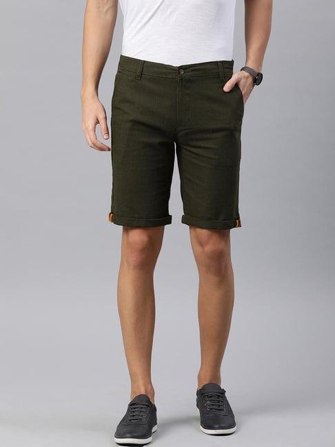 ivoc olive regular fit cotton shorts