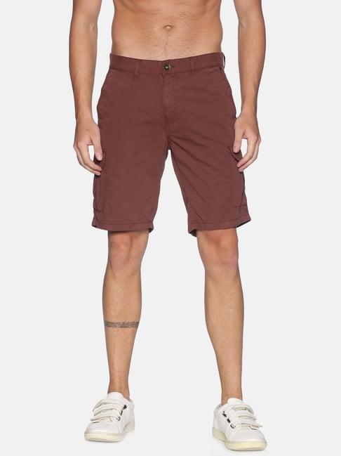 ivoc maroon regular fit cargo cotton shorts