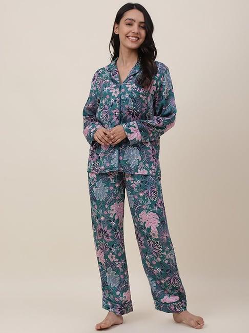 fabindia green floral print shirt pyjama set