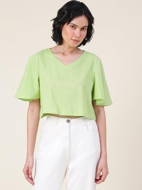 fabindia green cotton crop top