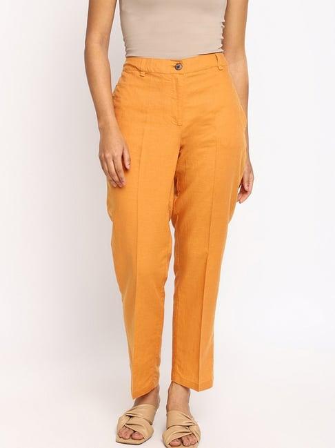 fabindia mustard mid rise pants