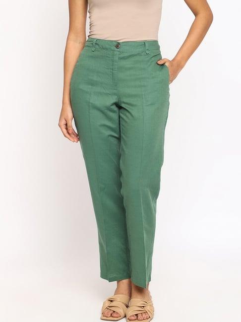 fabindia green mid rise pants