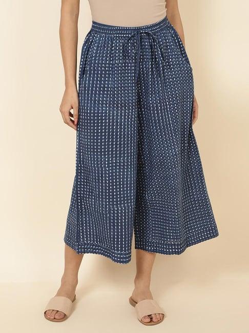 fabindia blue cotton printed culottes