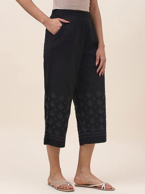 fabindia black cotton embroidered culottes