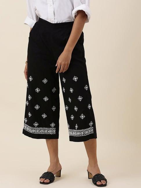 fabindia black cotton embroidered culottes