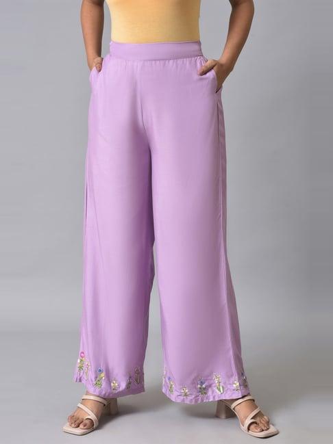 w purple embroidered palazzos