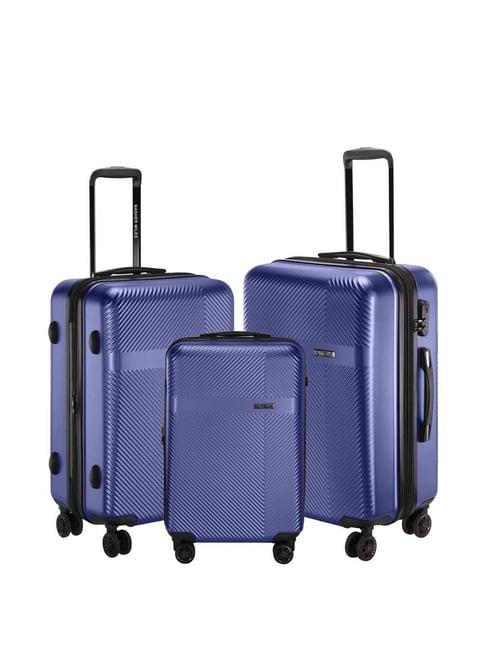 nasher miles fifth avenue expander hardside polycarbonate setof 3 steel blue trolley bag(55,65&75cm)