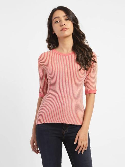 levi's coral cotton striped top