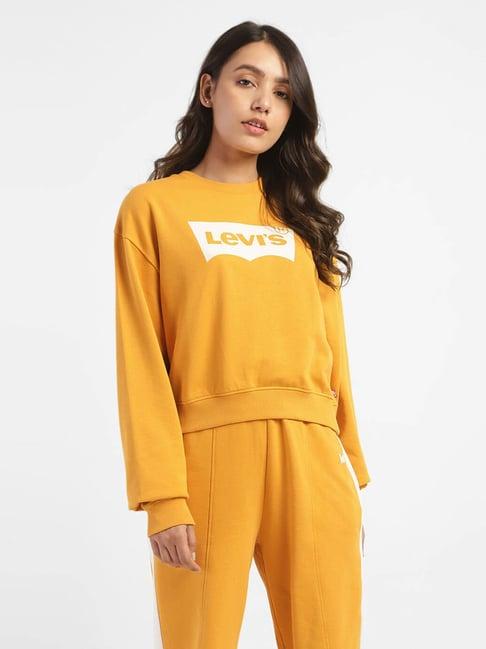 levi's yellow cotton logo print pullover