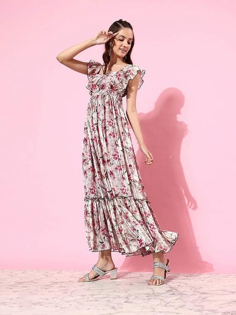 miss chase off white & pink floral print gown