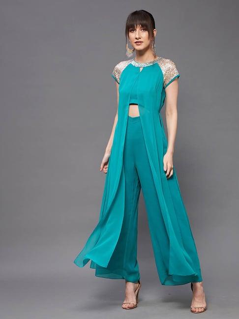 miss chase turquoise embellished jumpsuit