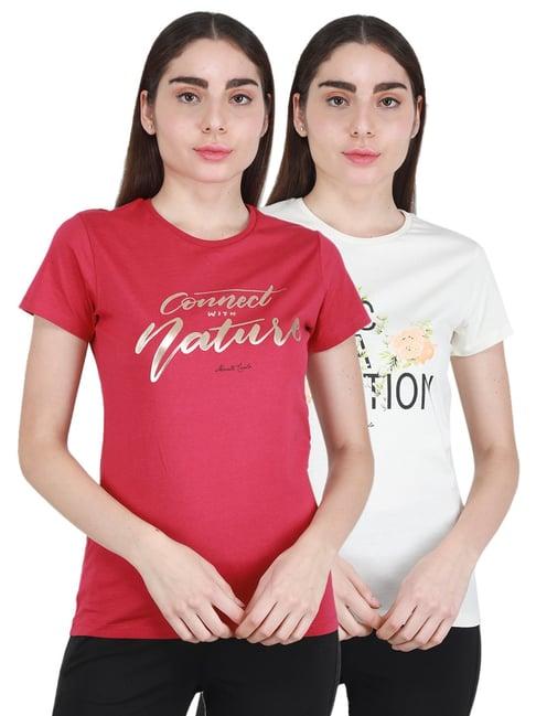 monte carlo cream & maroon printed t-shirt - pack of 2