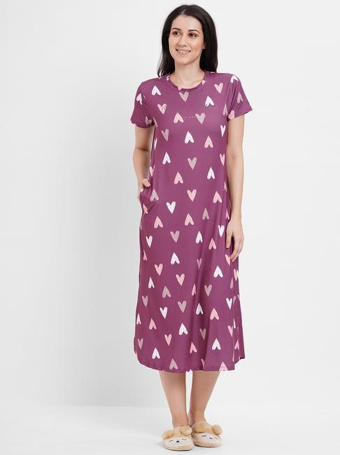 sweet dreams mauve cotton printed night dress