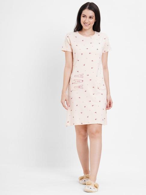 sweet dreams peach cotton printed night dress