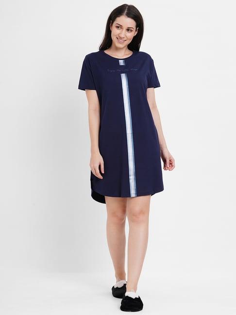 sweet dreams navy cotton printed night dress