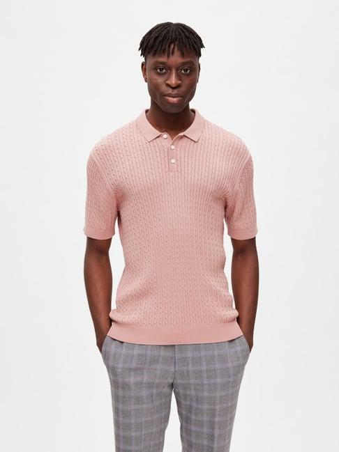 selected homme pink regular fit textured polo t-shirt