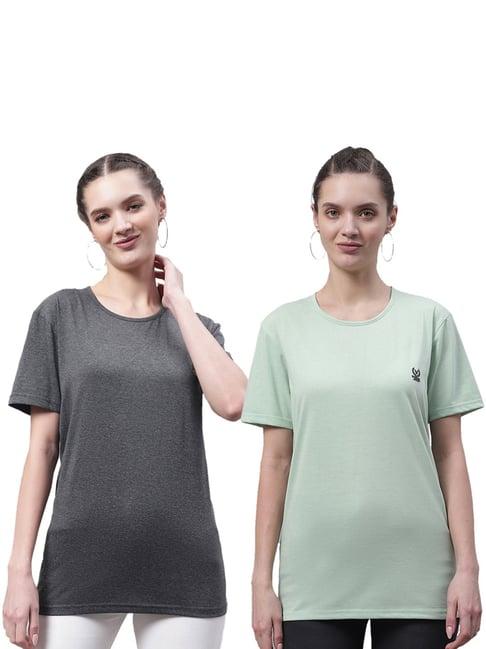 vimal jonney grey & green cotton logo t-shirt - pack of 2