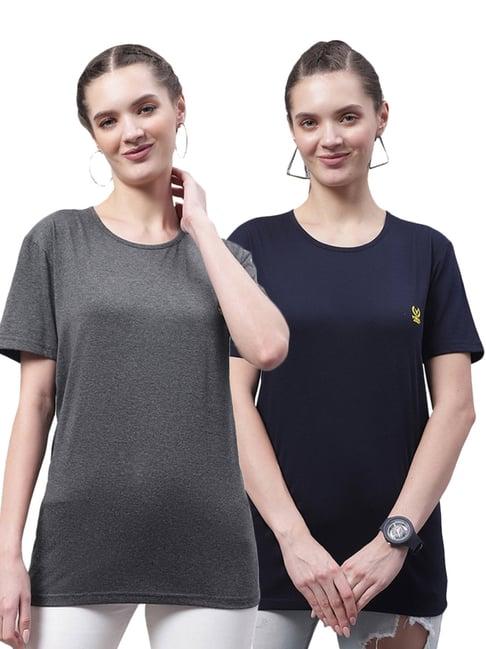 vimal jonney grey & navy cotton logo t-shirt - pack of 2