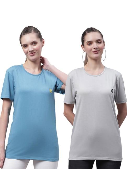 vimal jonney sky blue & grey cotton logo t-shirt - pack of 2