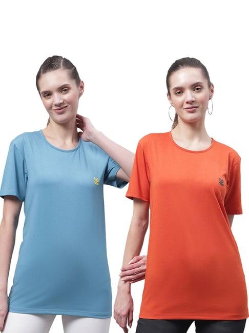 vimal jonney blue & orange cotton logo t-shirt - pack of 2