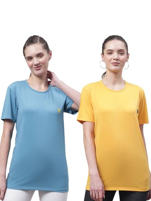 vimal jonney blue & yellow cotton logo t-shirt - pack of 2