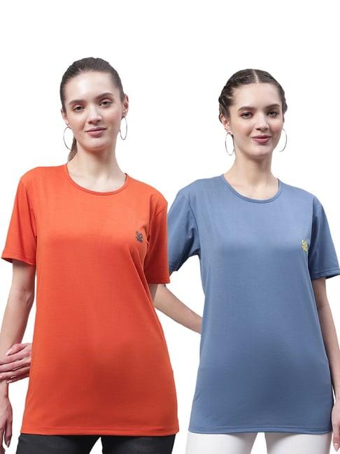 vimal jonney blue & orange cotton logo t-shirt - pack of 2