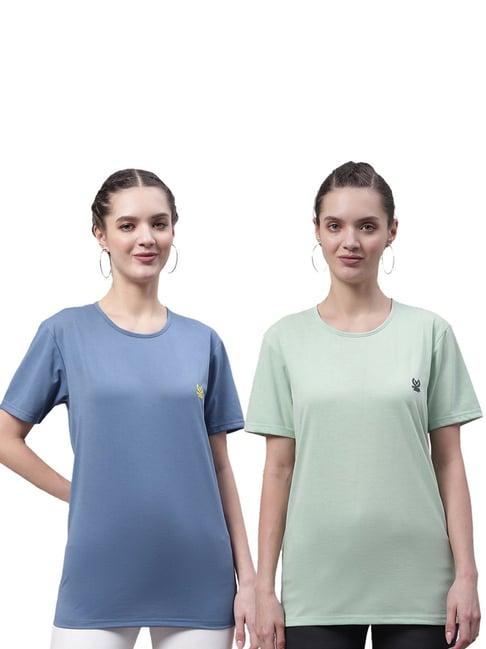 vimal jonney blue & pista green cotton logo t-shirt - pack of 2