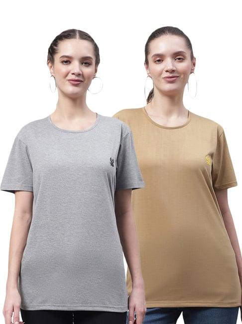 vimal jonney grey & beige cotton logo t-shirt - pack of 2