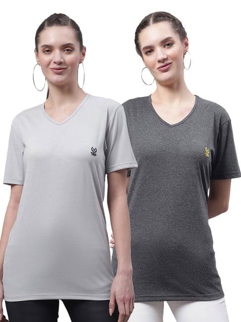 vimal jonney grey cotton logo t-shirt - pack of 2